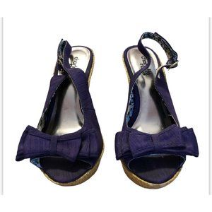 Charlotte Russe Wedge Heel Peep Toe‎ Purple Fabric Sandals- Women's Size 6